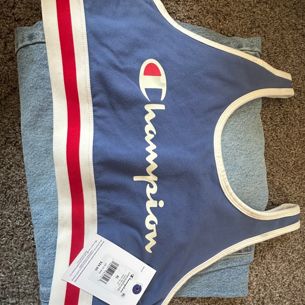 Champion Blue Tank Top with Red and White Stripes